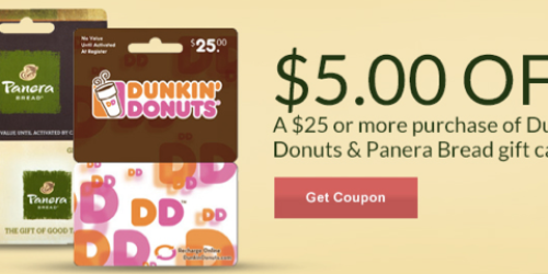 Rite Aid: $5 Off $25 Dunkin’ Donuts & Panera Bread Gift Cards Store Coupons + More (Facebook)