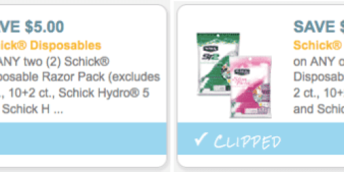 $5/2 and $2/1 Schick Disposable Razor Coupons (Reset)