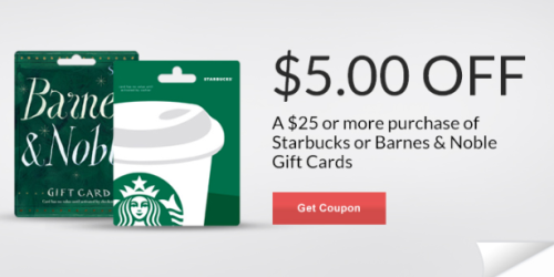 Rite Aid: $5 Off $25 Starbucks or Barnes & Noble Gift Cards Store Coupons + More (Facebook)