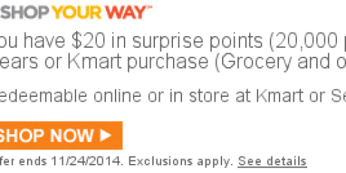 Shop Your Way Rewards Members: Possible $20 in FREE Bonus Points – Check Your Account or Inbox