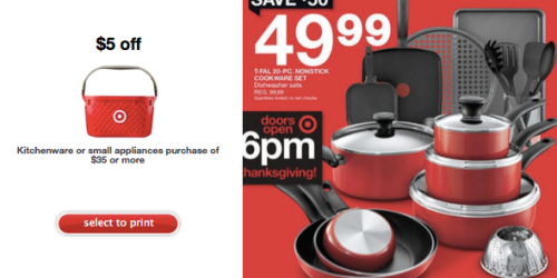 Target Black Friday Deal: T-Fal 20-pc. Cookware Set Only $44.99 (Reg. $99.99!) – Print Coupon Now