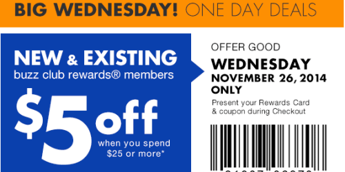 Big Lots: $5 off $25 Purchase for Buzz Club Members (Tomorrow, 11/26 Only!)