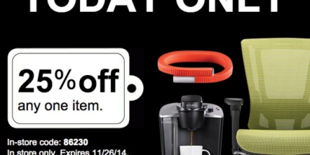 Staples: 25% Off One Item Coupon (In-Store & Today Only!)