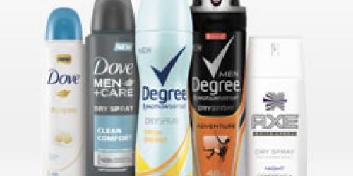 *HOT* Free Full-Sized Sample of Dove, Degree or Axe Dry Spray Antiperspirant