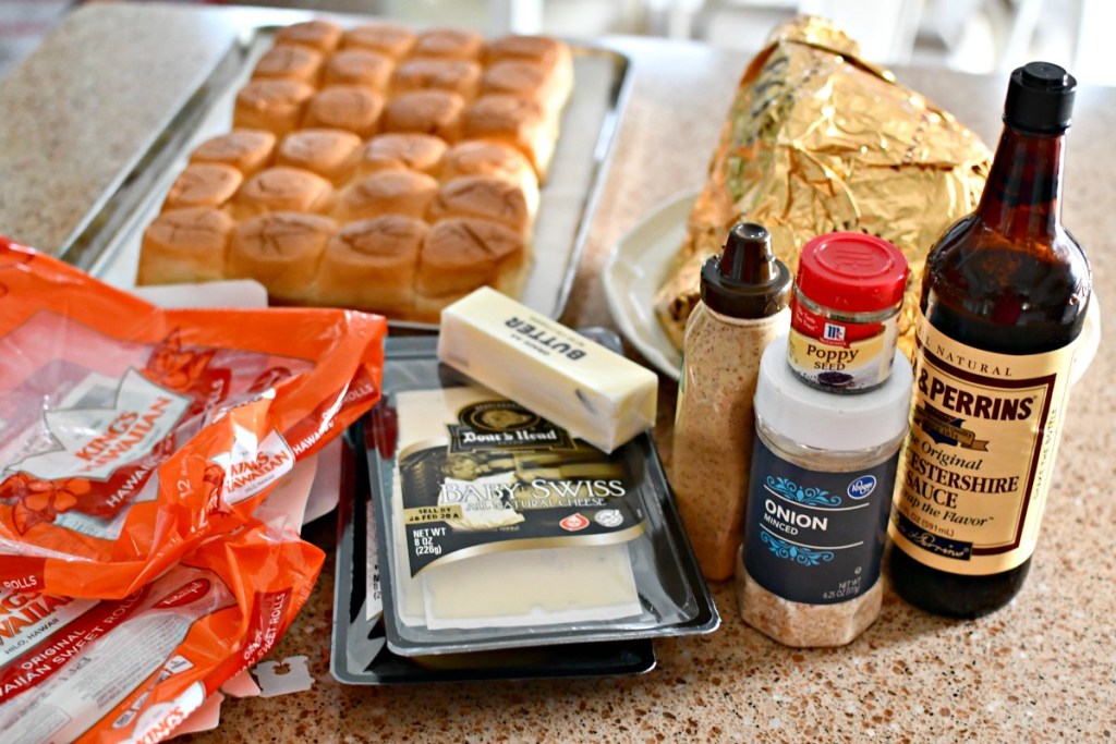 ingredients to make ham and cheese party sliders