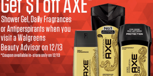 Walgreens Saturdate: $1 Off Axe Coupon (December 13th from 10AM-5PM)