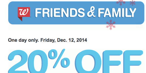 Walgreens: 20% Off Regularly Priced Items, In-store AND Online (Tomorrow, 12/12 ONLY!)