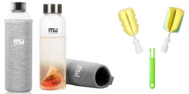 Glass Water Bottle, Nylon Sleeve & 2 Cleaning Brushes Only $11.99 (+ Nice Deal on Stainless Steel Travel Mug)