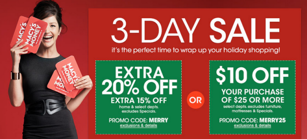 Macy&#39;s: $10 Off a $25 Online Purchase with Code MERRY25 (Includes Clearance & Sale Items ...