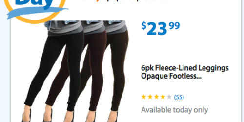 Walmart.com: 6pk Fleece-Lined Leggings in Assorted Colors $23.99 Shipped (Just $4 Per Pair – Today Only)