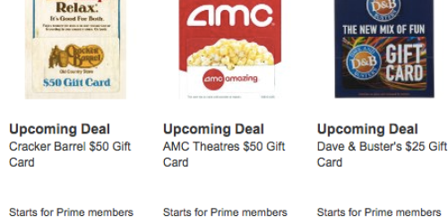Amazon: Gift Card Lightning Deals Starting Soon (Save on Justice, Cracker Barrel, AMC, & More)