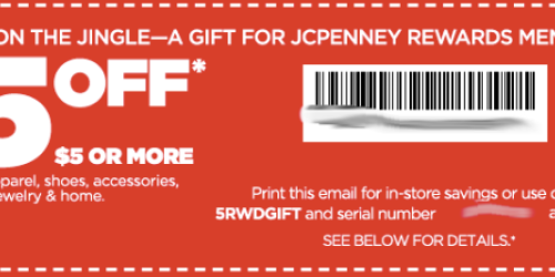 JCPenney: Possible $5 Off $5 In-Store or Online Purchase Coupon (Check Your Inbox)