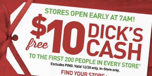 Dick’s Sporting Goods: FREE $10 Dick’s Cash to the 1st 200 People in Every Store Tomorrow