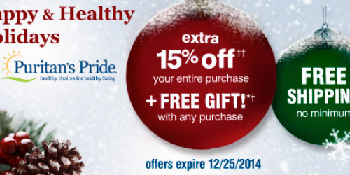 Puritan’s Pride: Extra 15% Off Entire Purchase + Free Shipping & Free Fish Oil with ANY Order (No Min!)