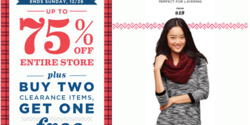 Old Navy: Up to 75% Off Entire Store AND Buy 2 Clearance Items & Get 1 Free (+ Extra 20% Off Online)