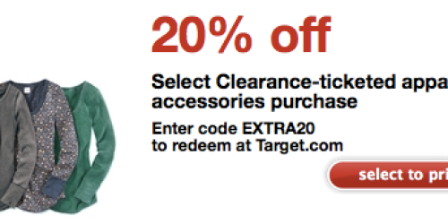 Target: Extra 20% Off Clearance-Ticketed Apparel, Shoes or Accessories Purchase (In-Store & Online)