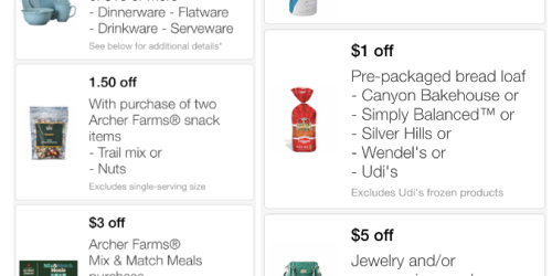 Target: New Mobile Coupons (Save on Jewelry, Tableware, Archer Farms, Axe & More!)