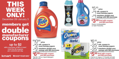 Kmart: Double Coupons Up To $2 Value Through January 3rd = Nice Deals on Tide, Gain, Downy & More