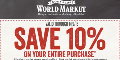 Cost Plus World Market: 10% Off Entire Purchase In-Store or Online (+ Save on Crackers, Wine & More)