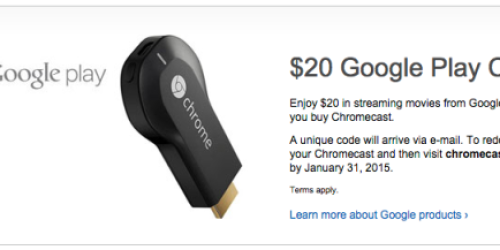 Google Chromecast Streaming Media Player $29.99 Shipped + Earn $20 Google Play Credit & More