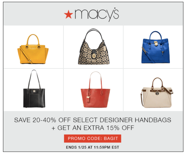 Macy's: Extra 15% Off Already Reduced Designer Handbags ( + 20 Win $50 ...