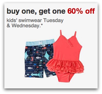 Target.com: Buy 1 Get 1 60% Off Kids' Swimwear = Suits as Low as $5.60 Each