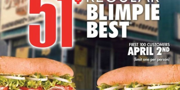 Blimpie: 51¢ Regular Blimpie Best Sandwiches (April 2nd Only – First 100 Customers Per Location)