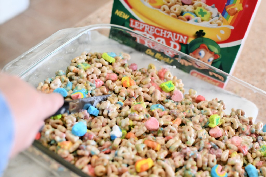 cutting lucky charms marshmallow treats