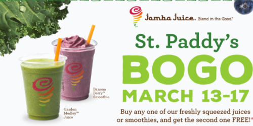 Jamba Juice: Buy ANY Smoothie or Freshly Squeezed Juice, Get 1 FREE Coupon (Valid Through 3/17)