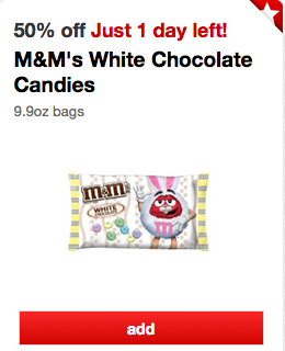 Target: 50% Off M&M’s White Chocolate Candies Cartwheel = Only $0.70 Per Bag (Thru Tomorrow!)