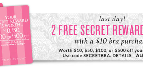 Victoria’s Secret: TWO Secret Reward Cards with $10 Bra Purchase (Including Clearance!) + 7 for $27 Panties
