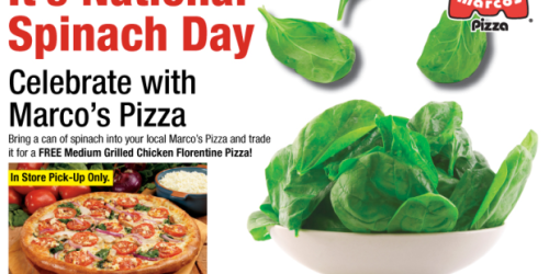 Marco’s Pizza: FREE Medium Grilled Chicken Florentine Pizza with Can of Spinach Donation (Today Only)