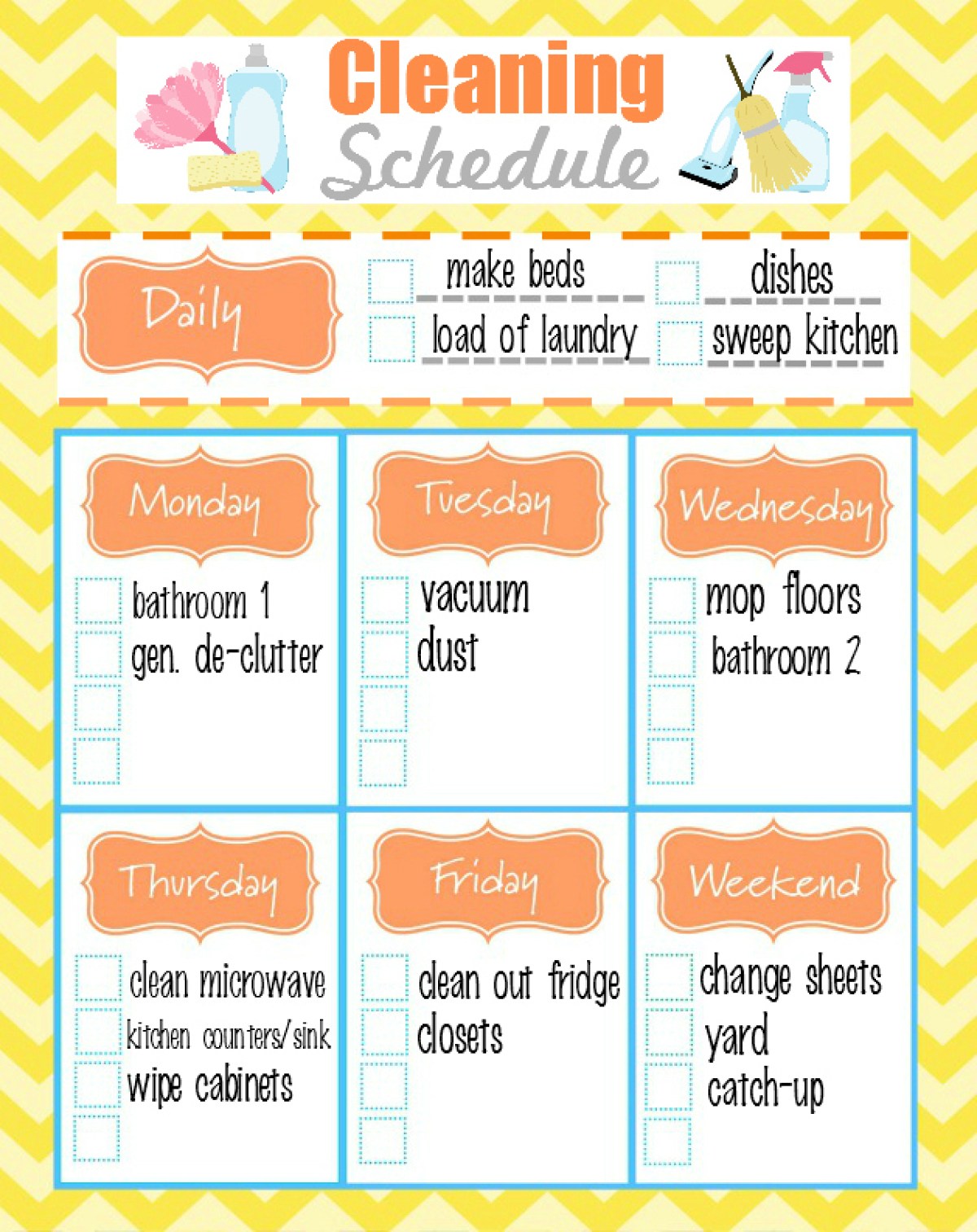 Printable Daily Cleaning Schedule Template