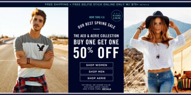 American Eagle Outfitters: Buy 1 Get 1 50% Off Sitewide (Today Only) + Free Shipping on ALL Orders