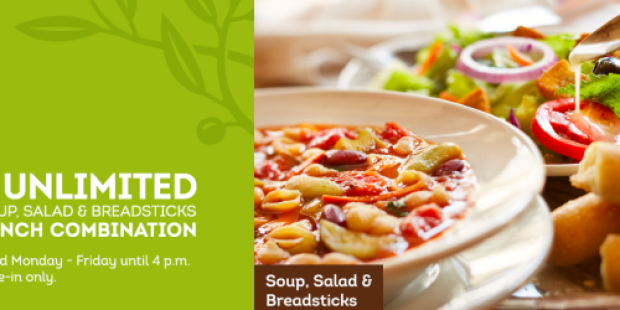 Olive Garden: Unlimited Soup, Salad and Breadsticks ONLY $5 (Until 4PM Through 5/1)