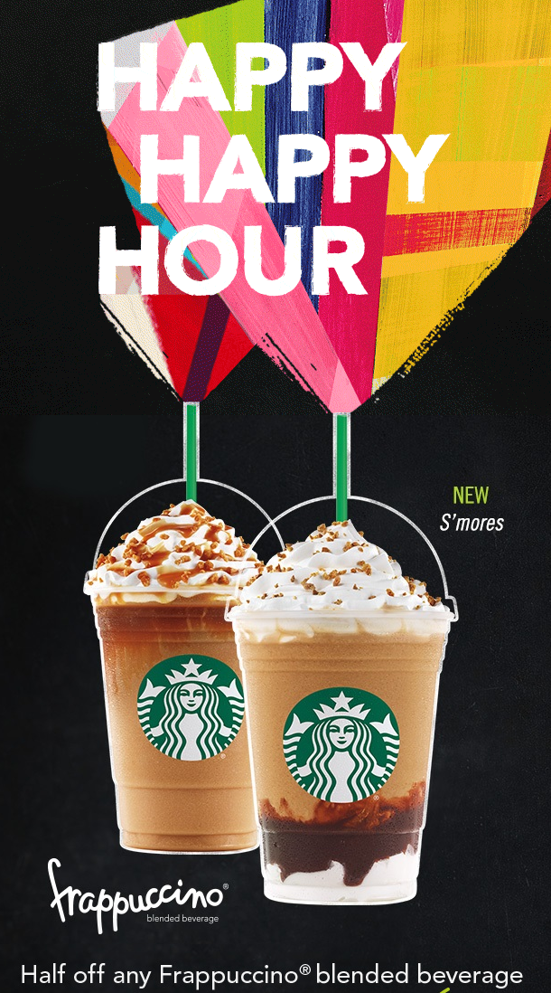 Starbucks Happy Hour 50 Off Any Frappuccino Blended Beverage (Starts