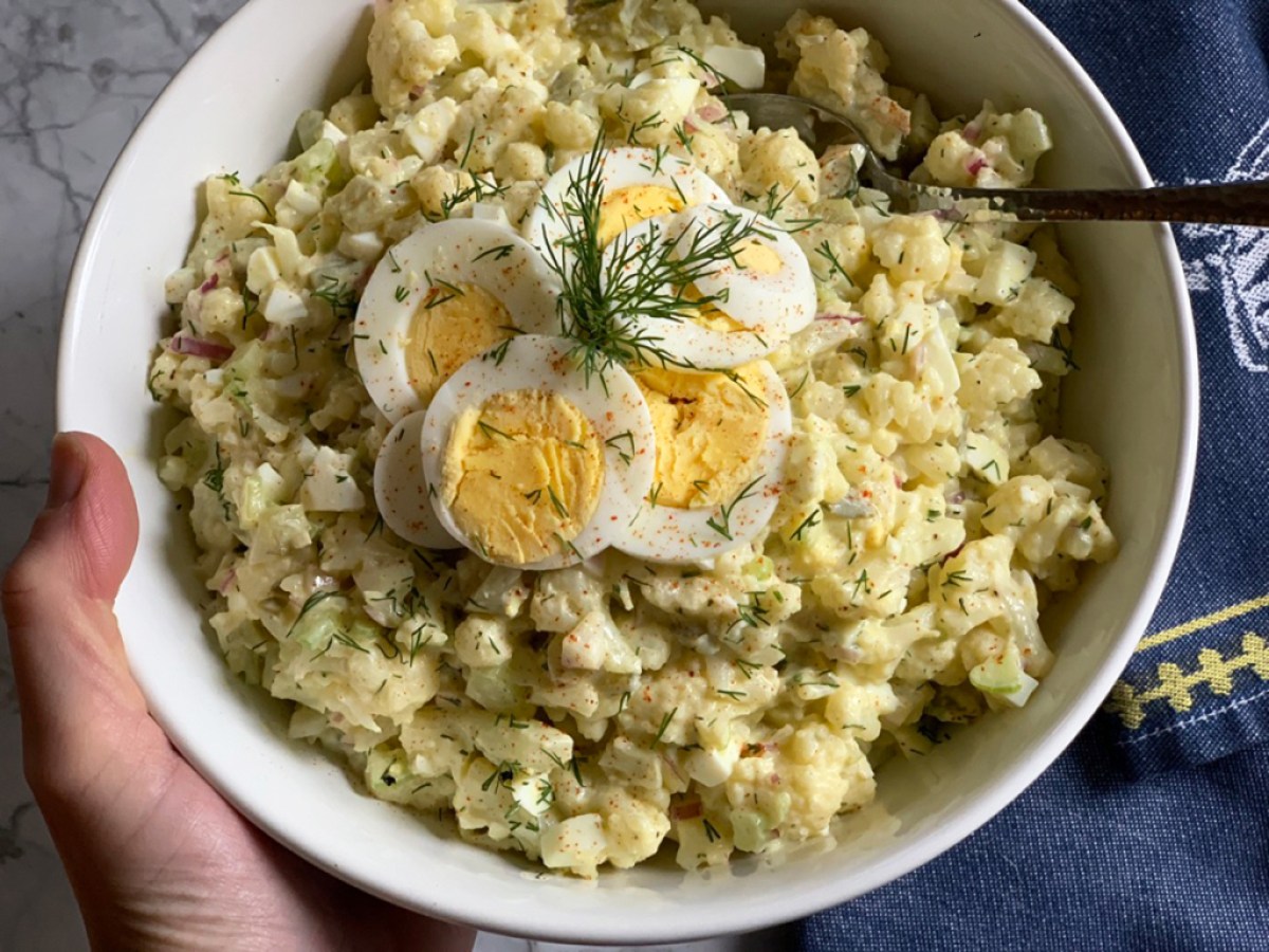 cauliflower no-potato salad is one of our favorite meatless monday dinner ideas