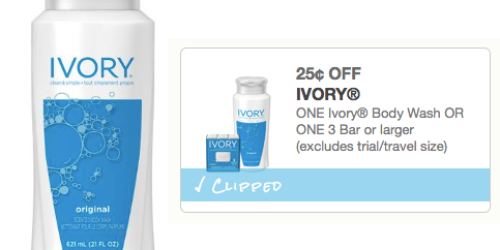 Rare $0.25/1 Ivory Body Wash or Bar Soap Coupon = Body Wash Only 72¢ at Walmart + More