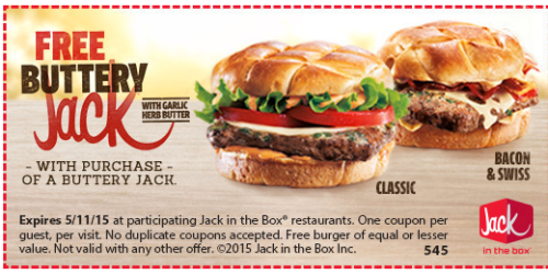 Jack in the Box: Buy 1, Get 1 Free Buttery Jack Coupon