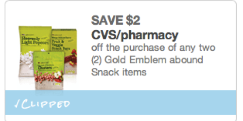 CVS: High Value $2/2 Gold Emblem Abound Snack Items Coupon = FREE Popcorn, Bars & More