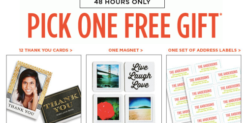 Shutterfly: 12 FREE Thank You Cards, a FREE Magnet OR a FREE Set of Address Labels (This Weekend Only!)