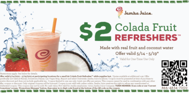 Jamba Juice: $2 Colada Fruit Refresher (Thru 5/19)