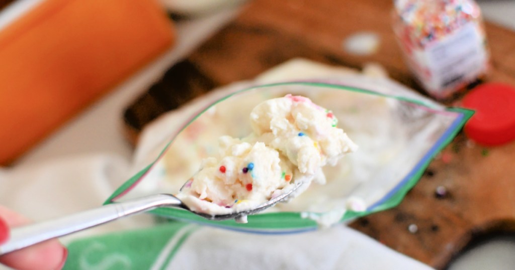 spoonful of ice cream in a bag