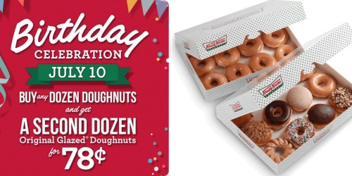 Krispy Kreme: Buy ANY Dozen Doughnuts, Get 1 Dozen Original Glazed Doughnuts for 78¢ (Valid 7/10 Only)