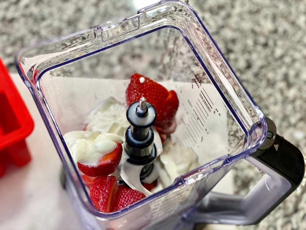 berries and yogurt in blender