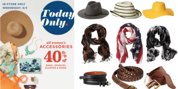 Old Navy: 40% Off Women’s Accessories Today In-Store Only (+ Extra 30% Off Online Purchases)