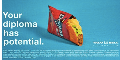 Taco Bell: FREE Doritos Locos Taco Today Until 7PM (High School Graduates Only!)