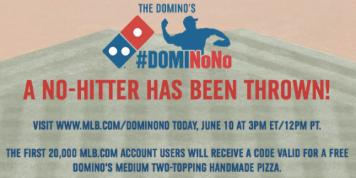 Domino’s: Free Medium 2-Topping Pizza for 1st 20,000 MLB.com Account Holders Starting at 3PM ET