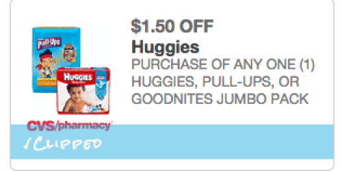 CVS: New $1.50/1 Huggies, Pull-Ups or GoodNites Jumbo Pack Store Coupon = As Low As $3.66 per Pack