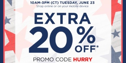 Kohls.com: 20% Off Entire Purchase (Today Only – 10AM to 3PM CST) + Stackable Promo Codes